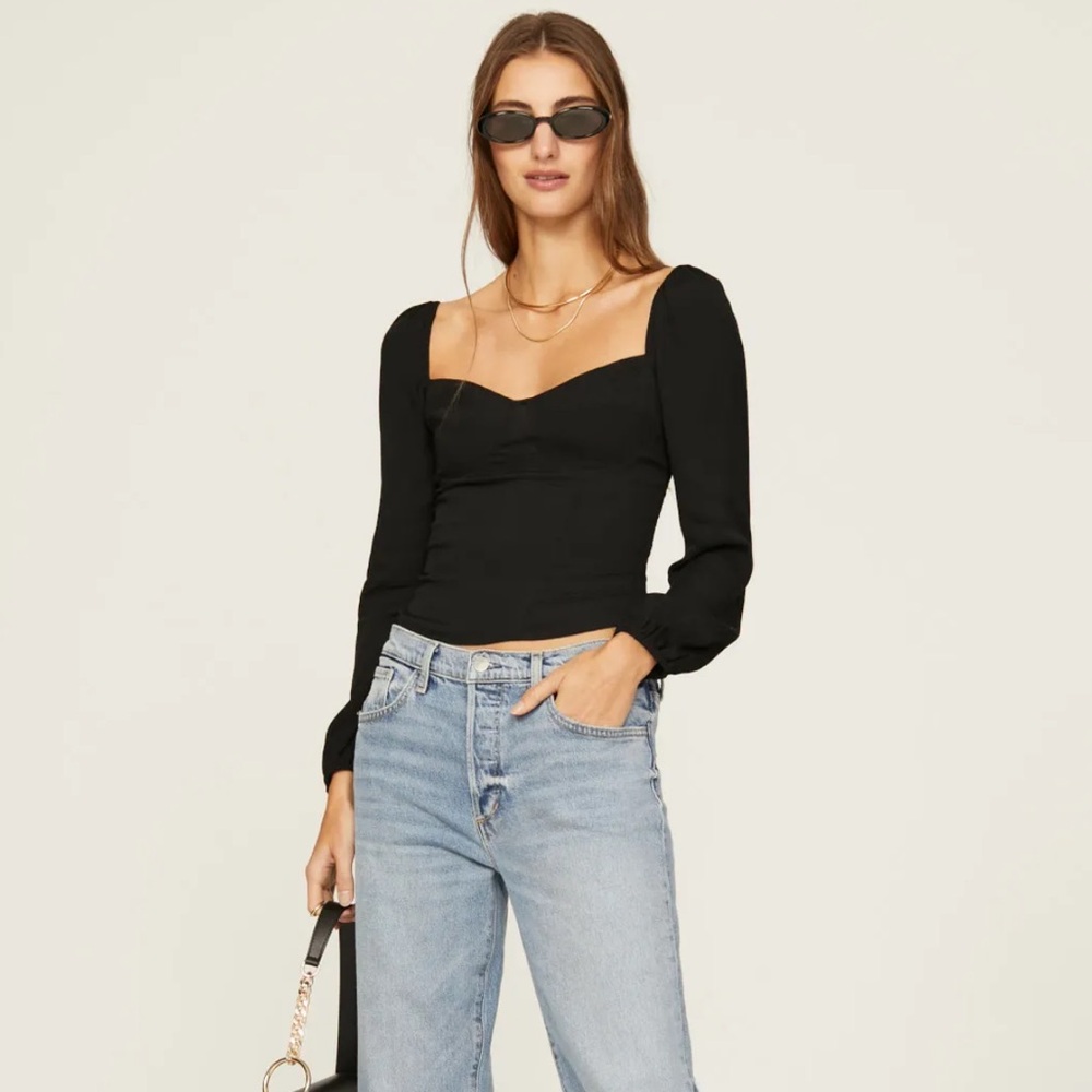 Reformation Black Long Sleeve Blouse